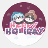 Happy Panda Holiday Ronde Sticker (Voorkant)