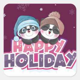 Happy Panda Holiday Vierkante Sticker