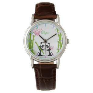 Happy Panda met Bamboo & Cherry Blossom Horloge