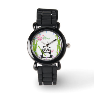 Happy Panda met Bamboo & Cherry Blossom  Horloge