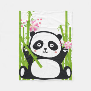 Happy Panda met Bamboo en Cherry Blossom Fleece Deken