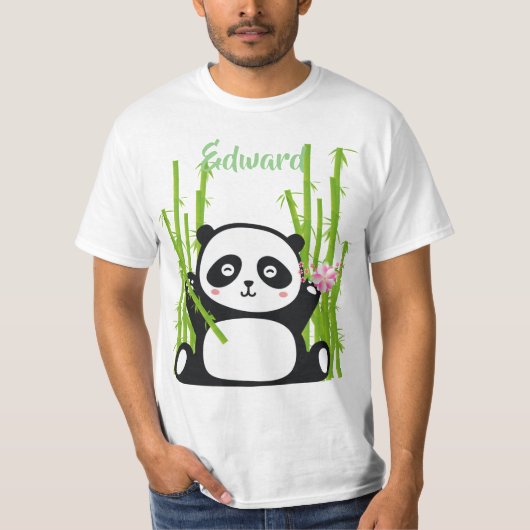 Happy Panda met Bamboo en Cherry Blossom T-shirt (Voorkant)