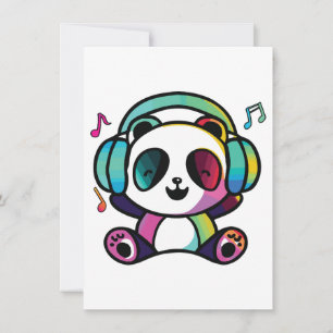 Happy Panda met hoofdtelefoons die naar muziek lui Notitiekaartje