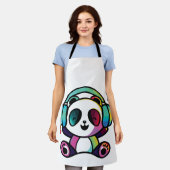 Happy Panda met hoofdtelefoons die naar muziek lui Schort (Gedragen)