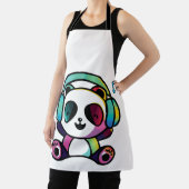 Happy Panda met hoofdtelefoons die naar muziek lui Schort (Insitu)