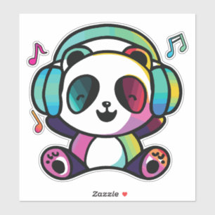 Happy Panda met hoofdtelefoons die naar muziek lui Sticker
