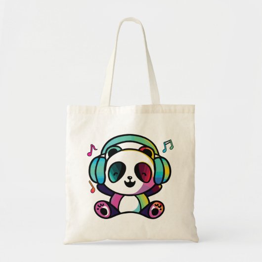 Happy Panda met hoofdtelefoons die naar muziek lui Tote Bag (Voorkant)