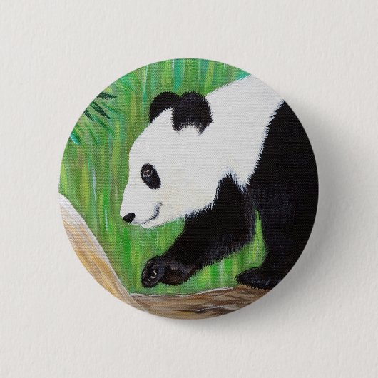 Happy Panda Painting Ronde Button 5,7 Cm (Voorkant)