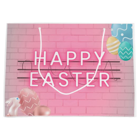 Happy pany Eggs roze Neon Sign Groot Cadeauzakje (Voorkant)