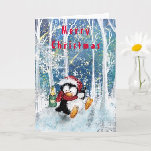 Happy Party Penguin Funny Christmas Kaart (Kleine Plant)