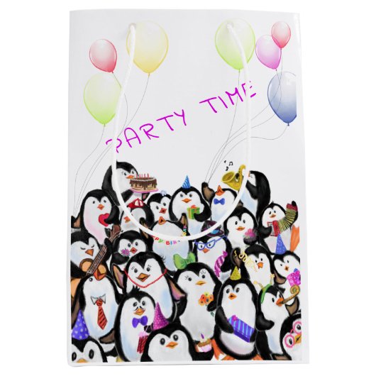 Happy Party Pinguïn Gift Bag Funny - Aangepaste te Medium Cadeauzakje (Voorkant)
