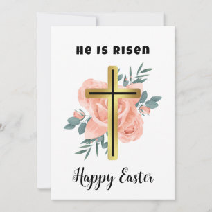 Happy Pasen familie, floral and cross-Christelijk Feestdagenkaart