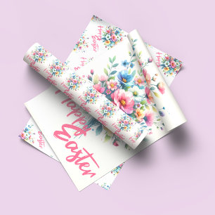 Happy Pasen pastel roze lente bloem boeket Inpakpapier Vel