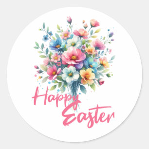 Happy Pasen pastel roze lente bloem boeket Ronde Sticker