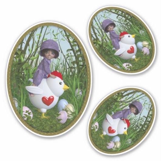 Happy Pasen - Riding op de kip Sticker (Voorkant)