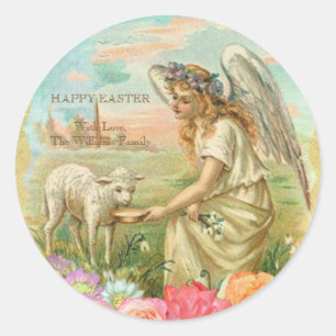 Happy Pasen Typografie  Angel Lamb Ronde Sticker