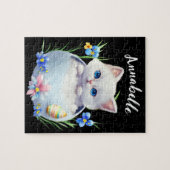 Happy Pasen White Kitten met bloemen Legpuzzel (Horizontaal)