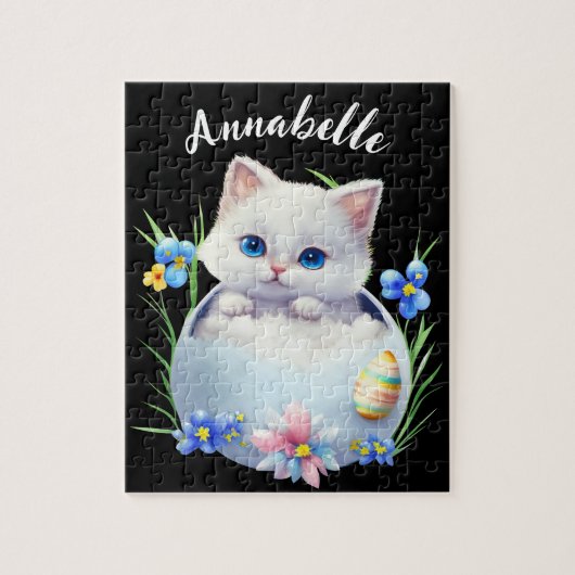 Happy Pasen White Kitten met bloemen Legpuzzel (Verticaal)