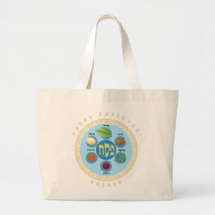 Happy Passover & "KOSHER" Pesach foods Names seder Grote Tote Bag