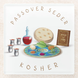 Happy Passover SEDER Kosher Pesach Bord Glazen Onderzetter