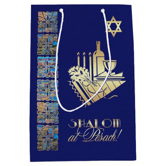 Happy Passover. Seder Table Pictogram Medium Cadeauzakje (Voorkant)