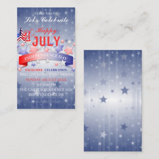 Happy Patriotic op 4 juli onafhankelijkheidsdag Informatiekaartje (Voorkant / Achterkant)