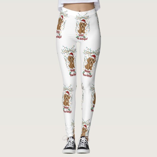 Happy Paw-lidays Christmas Cockapoo Design Leggings (Voorkant)