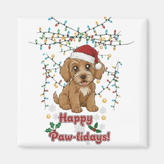 Happy Paw-lidays Christmas Cockapoo Magnet Magneet (Voorkant)