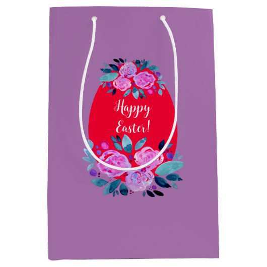 Happy Pawaterverf floral red egg Medium Cadeauzakje (Voorkant)
