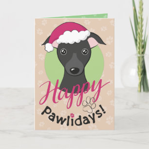 Happy Pawholidays Christmas Cartoon Black Iggy Dog Feestdagen Kaart