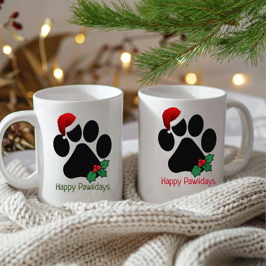 Happy Pawholidays Fun Santa Paw Print Kerst Mok