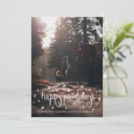 Happy Pawholidays Fun Stars Hondenfoto Feestdagenkaart (Staand voorkant)