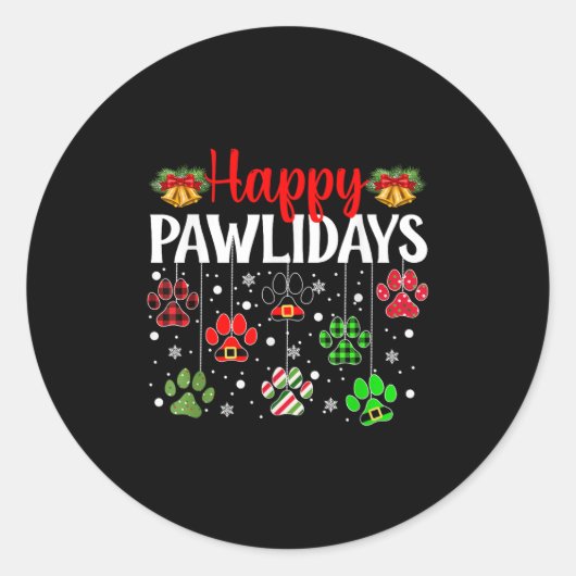 Happy Pawholidays Grappige Kersthond Paw Xmas Hond Ronde Sticker (Voorkant)