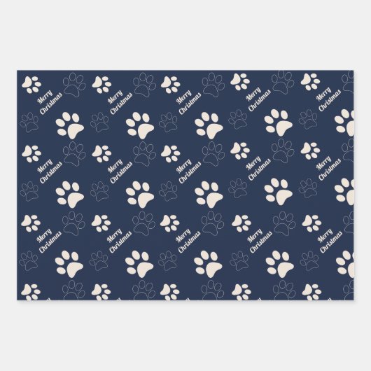 Happy Pawholidays Hond Blauw Plaid Kerstmis Inpakpapier Vel (Voorkant 3)