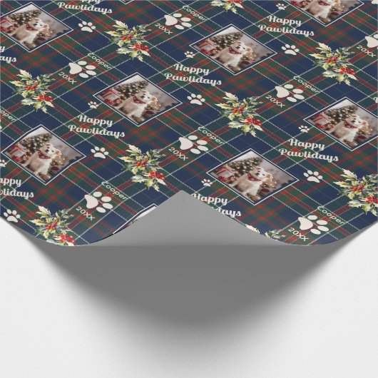 Happy Pawholidays Hond Blauw Rood Groen Geplaagd K Cadeaupapier (Hoek)
