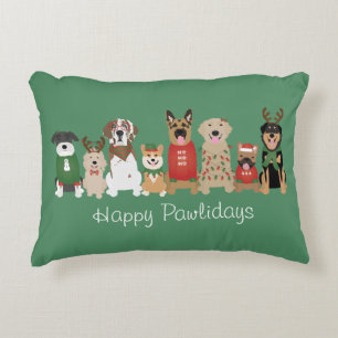 Happy Pawholidays Honden Rood Groen Accent Kussen