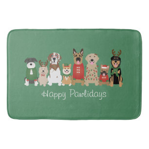 Happy Pawholidays Honden Rood Groen Badmat