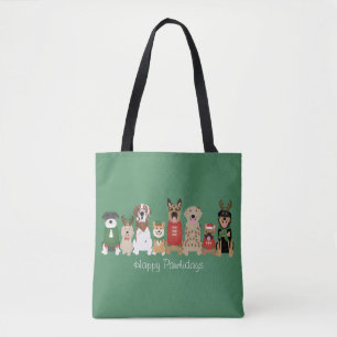 Happy Pawholidays Honden Rood Groen Draagtas