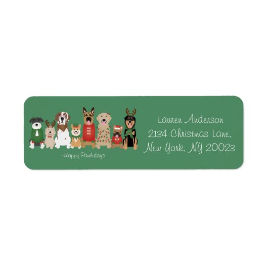 Happy Pawholidays Honden Rood Groen Etiket (Voorkant)