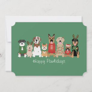 Happy Pawholidays Honden Rood Groen Feestdagenkaart