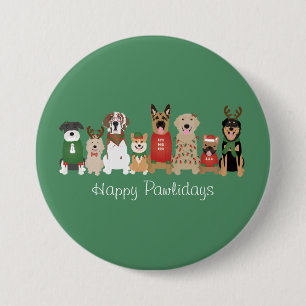 Happy Pawholidays Honden Rood Groen Ronde Button 7,6 Cm