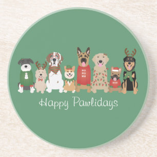 Happy Pawholidays Honden Rood Groen Zandsteen Onderzetter