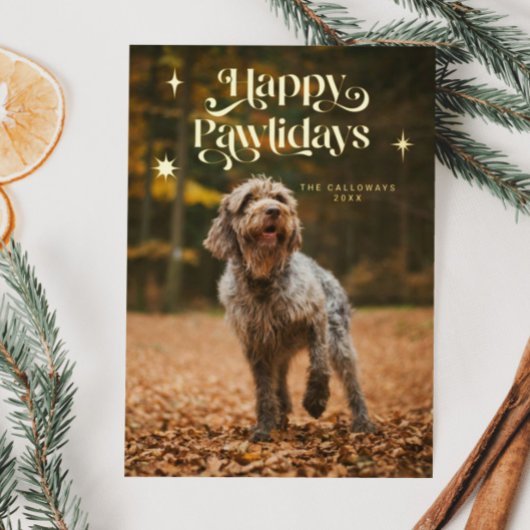 Happy Pawholidays Hondenfoto Kerstmis Folie Feestdagenkaart