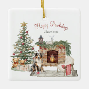 Happy Pawholidays Hondenontwerp - Australian Sheph Keramisch Ornament