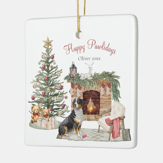 Happy Pawholidays Hondenontwerp - Berner Berghond Keramisch Ornament (Links)