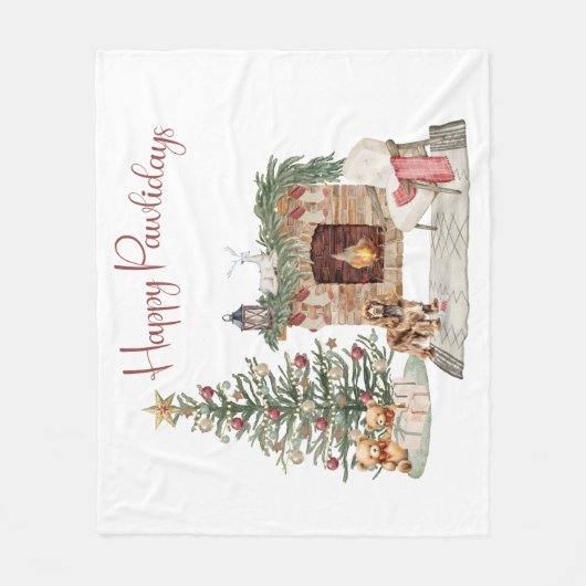 Happy Pawholidays Hondenontwerp- Cocker Spaniel Fleece Deken (Voorkant)