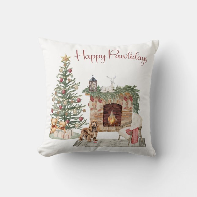 Happy Pawholidays Hondenontwerp- Cocker Spaniel Kussen (Voorkant)