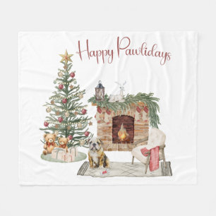Happy Pawholidays Hondenontwerp- English Bulldog Fleece Deken