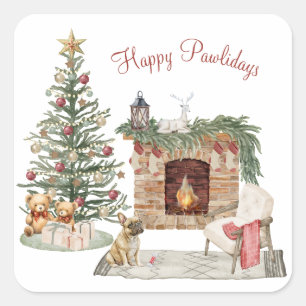 Happy Pawholidays Hondenontwerp - Franse Bulldog Vierkante Sticker