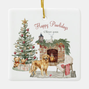 Happy Pawholidays Hondenontwerp - Golden Retriever Keramisch Ornament